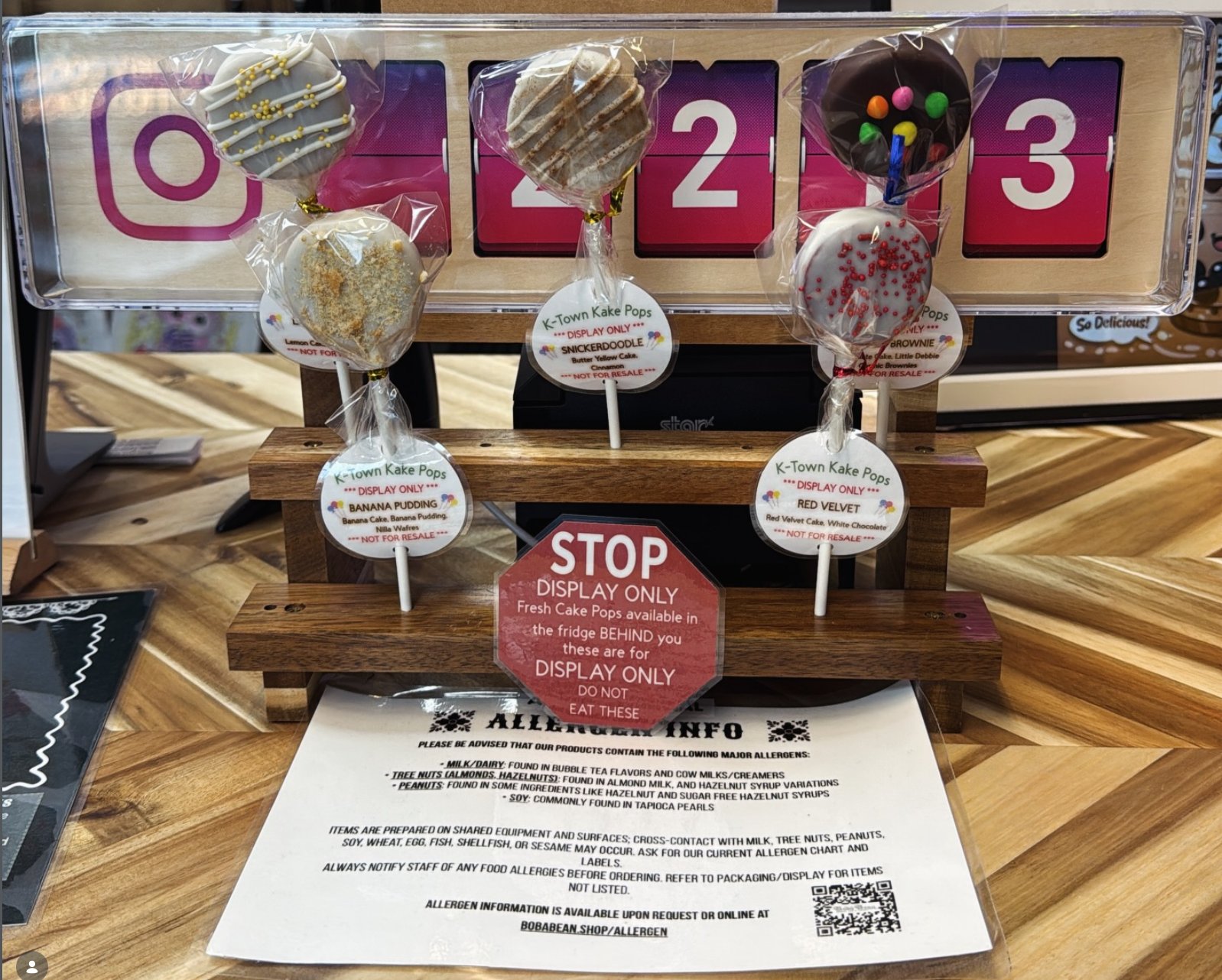 K-Town Kake Pops display stand with flavor labels